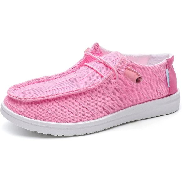 Women's Rose Red Casual Slip On Deck Canvas Loafers Sneakers Boot Shoes - Picture 2 of 7